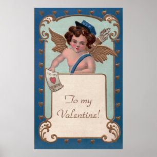 Vintage Valentinstag, Cherub mit Liebesbriefen Poster