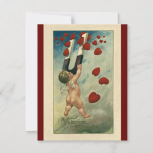 Vintage Valentinstag, Cherub mit Magnetherzen Feiertagskarte