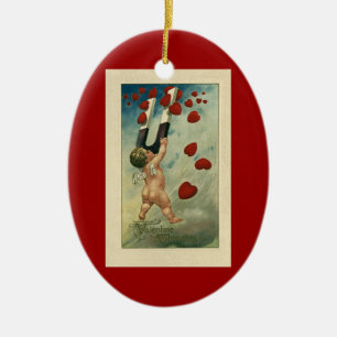 Vintage Valentinstag, Cherub mit Magnetherzen Keramikornament