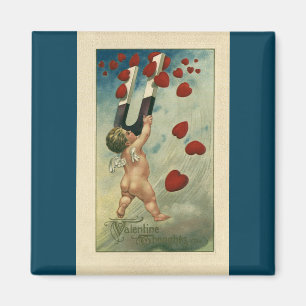 Vintage Valentinstag, Cherub mit Magnetherzen Magnet