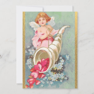 Vintage Valentinstag Cherubs Herzen Gold Feiertagskarte