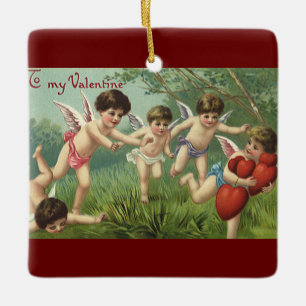 Vintage Valentinstag Cherubs mit Liebesherzen Keramikornament