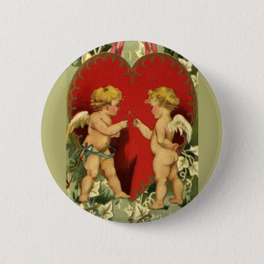 Vintage Valentinstag, Cherubs sprechen einen Wunsc Button (Vorderseite)