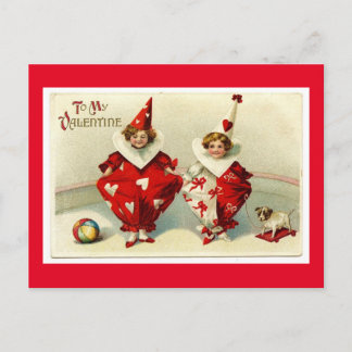 Vintage Valentinstag-Clowns Postkarte