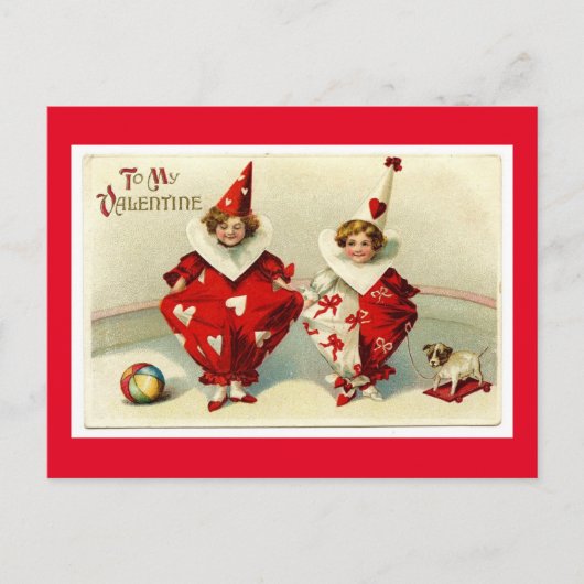Vintage Valentinstag-Clowns Postkarte (Vorderseite)