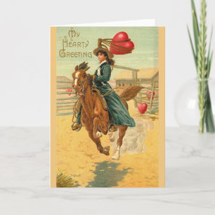 Vintage Valentinstag - Cowgirl fängt ein Herz ein, Feiertagskarte