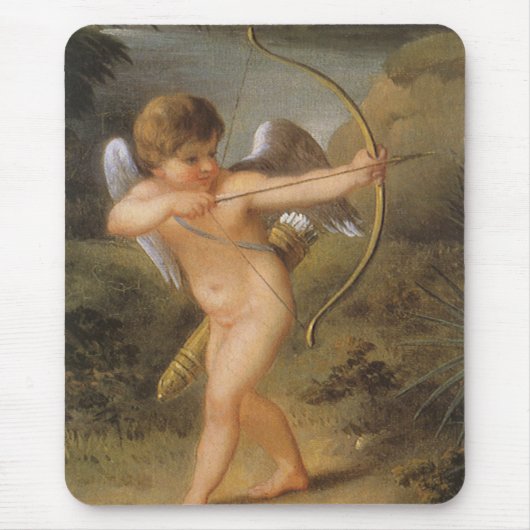 Vintage Valentinstag, Cupid mit Bogen und Pfeil Mousepad (Vorne)
