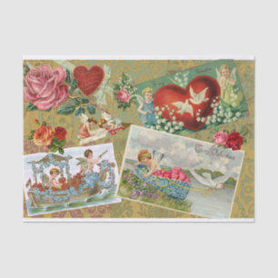 Vintage-Valentinstag-Decoupage, Engel, Blume  Seidenpapier