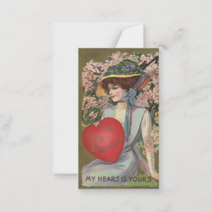 Vintage Valentinstag, elegante Dame mit Herz Mitteilungskarte