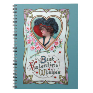 Vintage Valentinstag, elegante Frau in einem Herze Notizblock