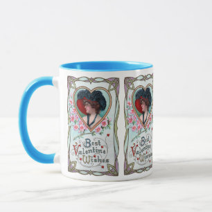 Vintage Valentinstag, elegante Frau in einem Herze Tasse
