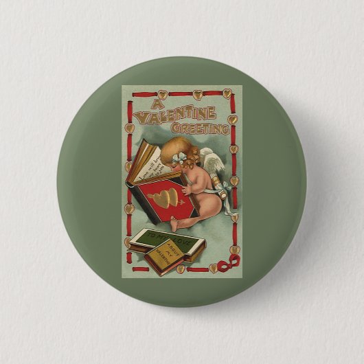 Vintage Valentinstag Engel, Cupid beim Lesen eines Button (Vorderseite)