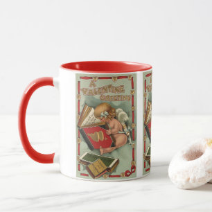 Vintage Valentinstag Engel, Cupid liest Buch Tasse