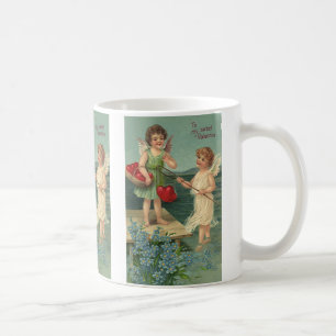 Vintage Valentinstag, Engel fischen nach Herzen Kaffeetasse
