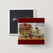 Vintage Valentinstag Engel, Wagen der Liebesherzen Button (Vorne & Hinten)