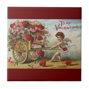 Vintage Valentinstag Engel, Wagen der Liebesherzen Fliese