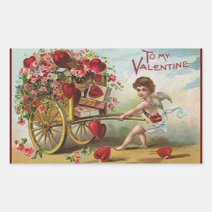 Vintage Valentinstag Engel, Wagen der Liebesherzen Rechteckiger Aufkleber
