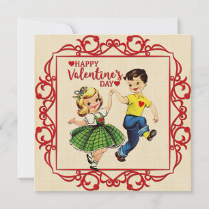 Vintage Valentinstag Erste Liebe Junge und Mädchen Feiertagskarte