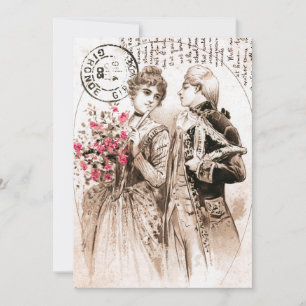 Vintage Valentinstag französisches Paar rosa Rose Feiertagskarte