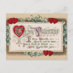 Vintage - Valentinstag - Gedicht, Herzen & Blumen Feiertagspostkarte