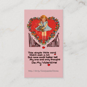 Vintage Valentinstag Herz Kranz mit Mädchen Retro Visitenkarte