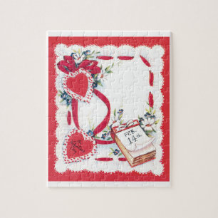 Vintage Valentinstag-Herzen, Blumen und Schleife Puzzle