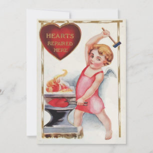 Vintage Valentinstag-Herzen hier repariert Engel Feiertagskarte