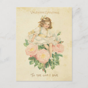 Vintage Valentinstag Hübsche Rosa Rose Niedliches Feiertagspostkarte