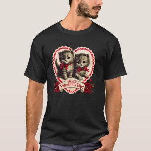 Vintage Valentinstag Katze Kätzchen Retro Val T-Shirt