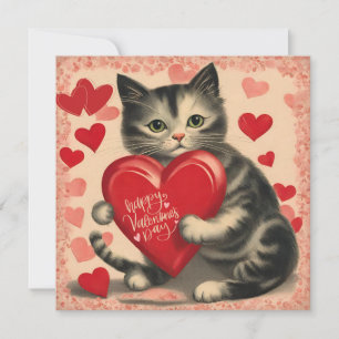 Vintage-Valentinstag-Katze mit Pralinen  Feiertagskarte