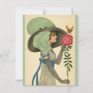 Vintage Valentinstag, Lady Red Rose Schmetterling Feiertagskarte