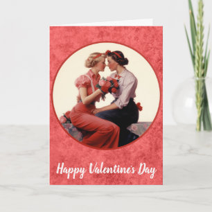 Vintage Valentinstag Lesbisches Paar Karte