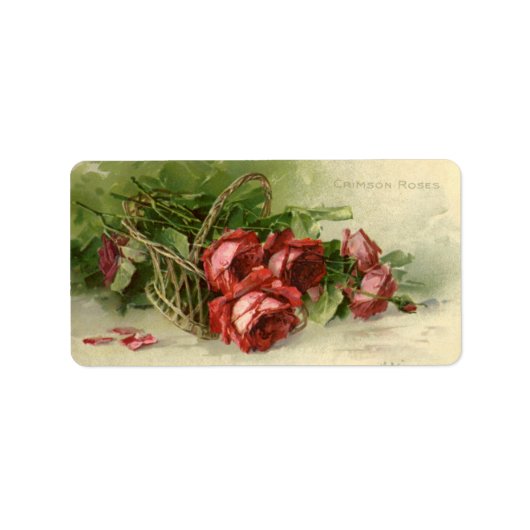 Vintage Valentinstag Liebe, Crimson-Rote Rosen Adressaufkleber (Vorne)