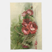 Vintage Valentinstag Liebe, Crimson-Rote Rosen Geschirrtuch (Vertikal)
