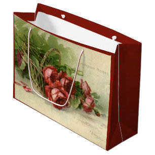 Vintage Valentinstag Liebe, Crimson-Rote Rosen Große Geschenktüte