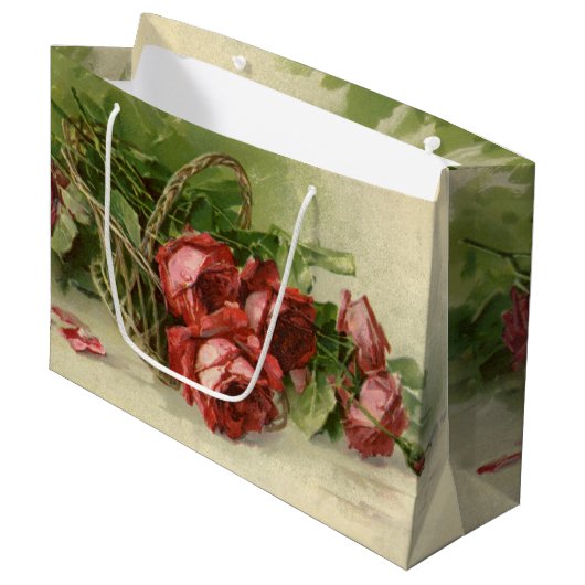 Vintage Valentinstag Liebe, Crimson-Rote Rosen Große Geschenktüte (Vorderseite Schrägansicht)