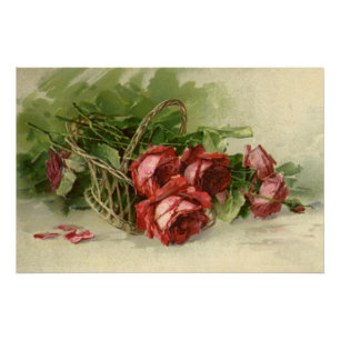 Vintage Valentinstag Liebe, Crimson-Rote Rosen Poster