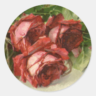 Vintage Valentinstag Liebe, Crimson-Rote Rosen Runder Aufkleber