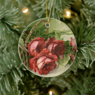 Vintage Valentinstag Liebe, karmesinrote Rosen Keramik Ornament