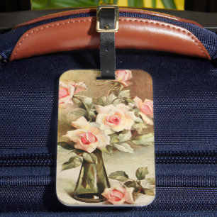 Vintage Valentinstag Liebesromanze rosa Rosen Gepäckanhänger