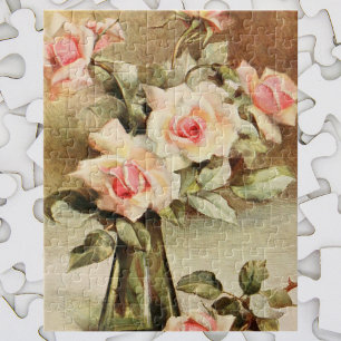 Vintage Valentinstag Liebesromanze rosa Rosen Puzzle