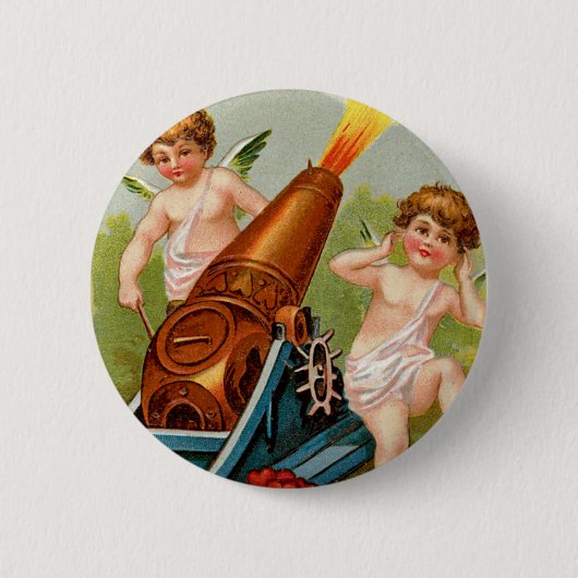 Vintage Valentinstag mit Herzkanone Button (Vorderseite)