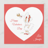 Vintage Valentinstag Niedliches Mädchen & Vogel Ro Einladung (Vorderseite)