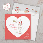 Vintage Valentinstag Niedliches Mädchen & Vogel Ro Einladung