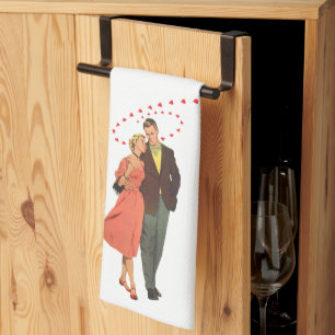 Vintage Valentinstag, romantische schwebende Herze Geschirrtuch