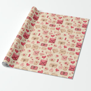 Vintage Valentinstag Rosa Herzen Buchstaben Geschenkpapier