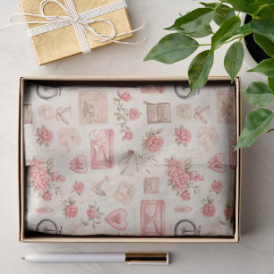 Vintage-Valentinstag-Rosa-Rosen-Buchstaben Seidenpapier