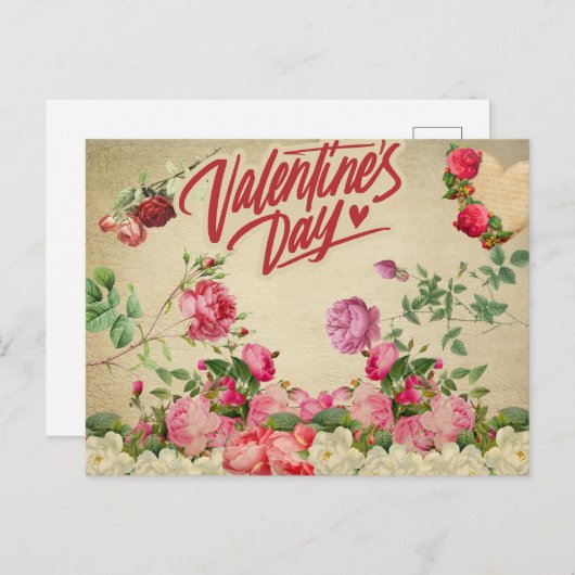 Vintage Valentinstag-Rose Feiertagspostkarte (Vorne/Hinten)