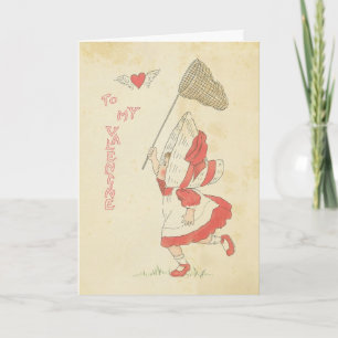 Vintage Valentinstag Rotes Herz Flügel Süßes Mädch Feiertagskarte