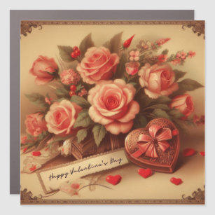 Vintage Valentinstag Schokolade und Blume Auto Magnet